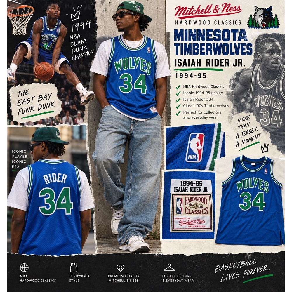 Mitchell & Ness Isaiah Rider 34 Timberwolves 1994-95 Hardwood Classics Jersey 2X